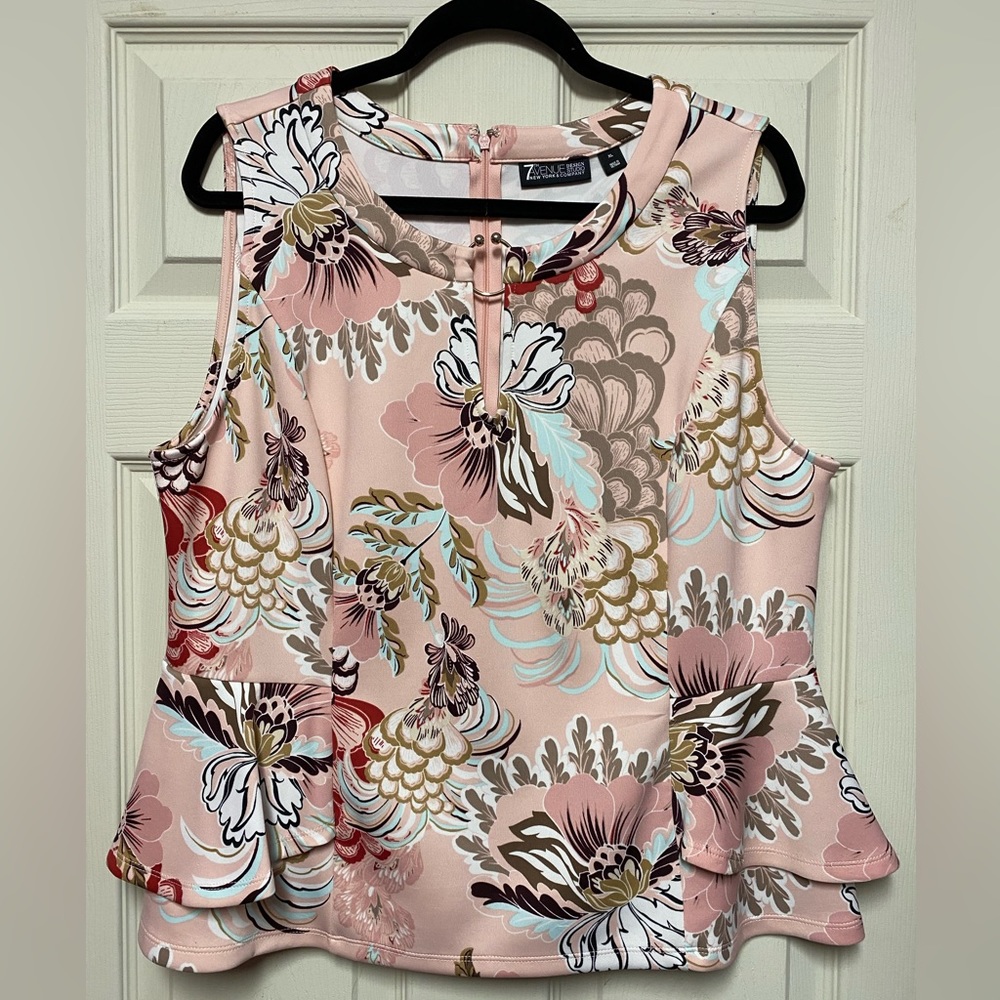 New York & Co Pink Flowered Peplum Top